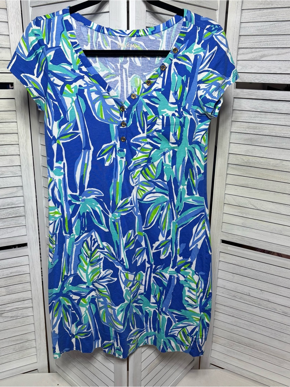Lilly Pulitzer Pima Cotton Blue Tropical Henley Dress Size S